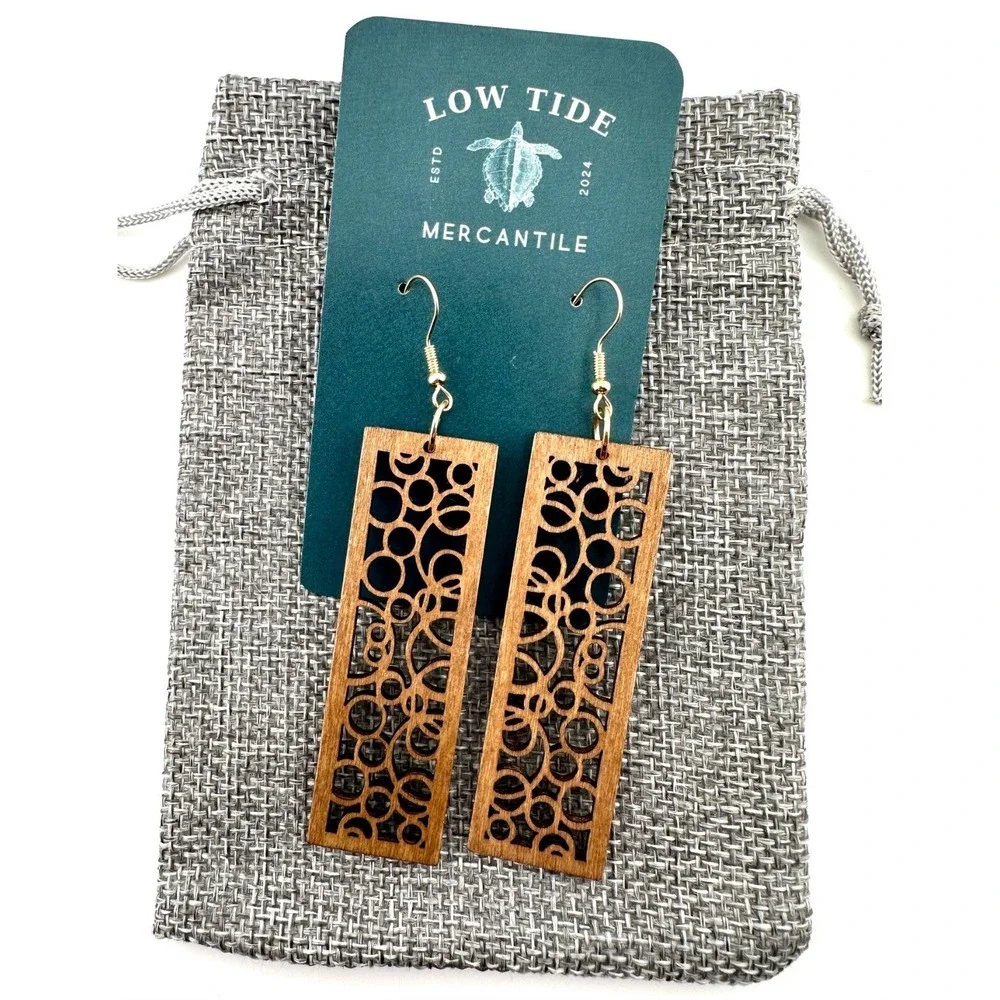 Art Deco Bubbles Laser Cut Wood Earrings Chestnut Brown